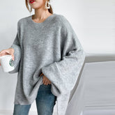 Monci® - Baggy Plain Grey Crew Neck Sweater