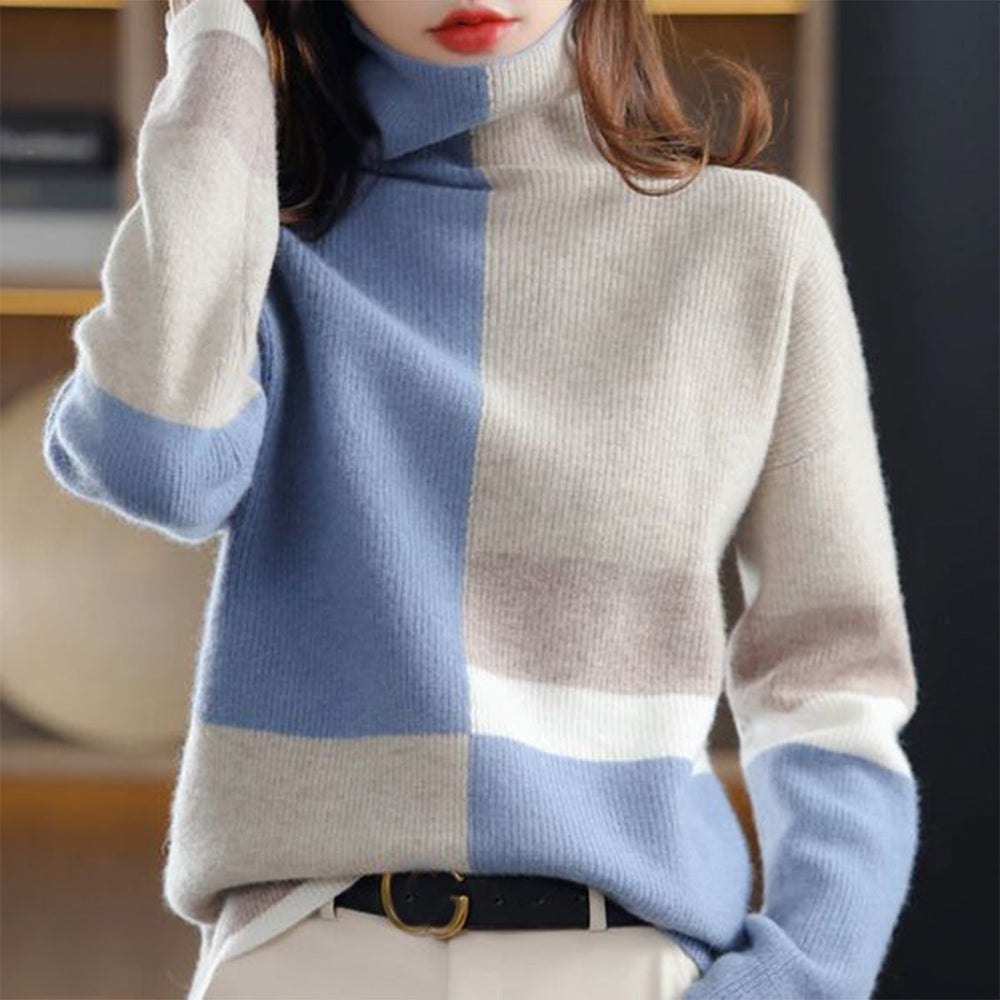 WinterStil® - Fluffy color block sweater with high neck