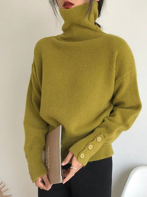 WinterTrend® - Plain sweater with high neckline in sage