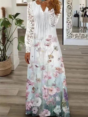 FallStil® - Elegant green floral long dress