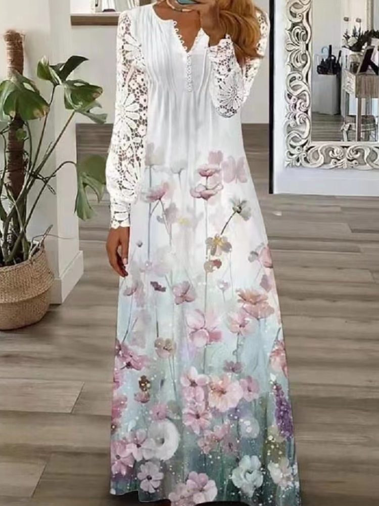 FallStil® - Elegant green floral long dress