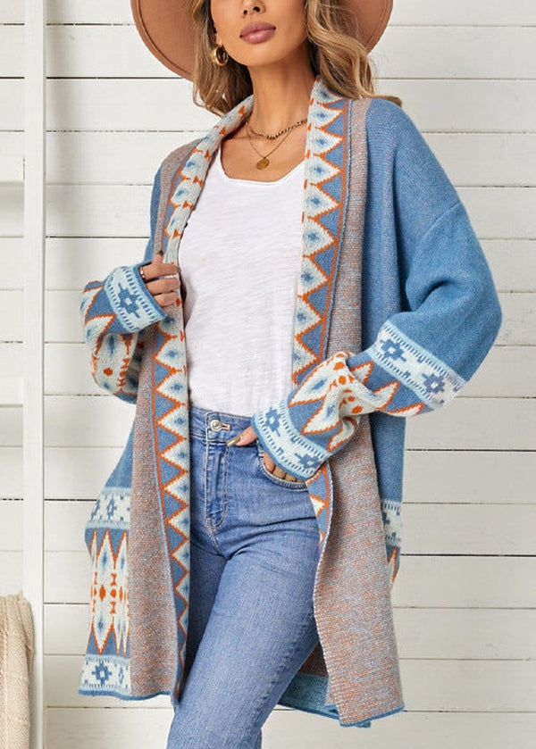 EcoExotica® - Fresh Print Blue Long Sleeve Cardigan