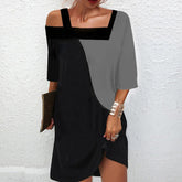 PureWear® - Grey and black asymmetric cold shoulder mini dress