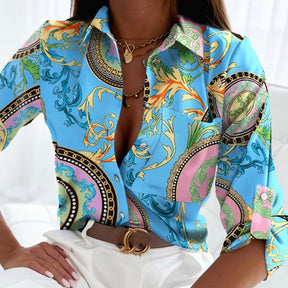 WinterStil® - Gold Chain Print Aqua Blouse Top