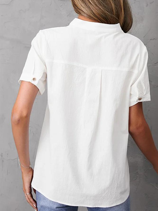 FallStil® - Plain white short sleeve top with button placket