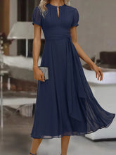 SpringStil® - Navy blue solid midi dress with short sleeves