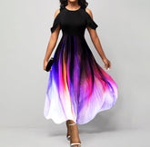 SpringStil® - Artistic midi dress with draped sleeves and cold shoulders