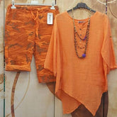 PureWear® - Orange Print 3/4 Sleeve Two Piece Set