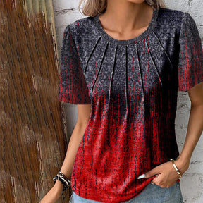 BlütenBliss® - Short sleeve pintuck top with red and blue ombre print