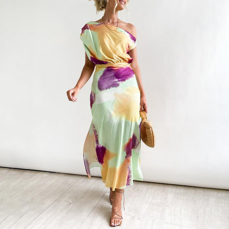 EcoExotica® - Elegant midi dress with multicolor print