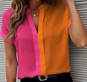 EcoExotica® - Stunning short sleeve color block top