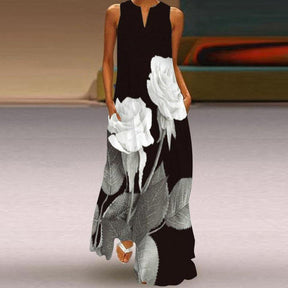 FallStil® - Sleeveless maxi dress with white roses