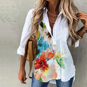 SpringStil® - Watercolor flower button placket tunic blouse