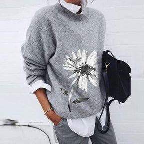 Naturlux® - White Daisy Gray Long Sleeve Sweater