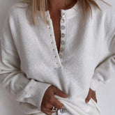 Naturlux® - Classic plain white sweater with button placket