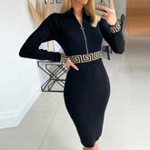 Naturlux® - Stunning black V-neck bodycon midi dress