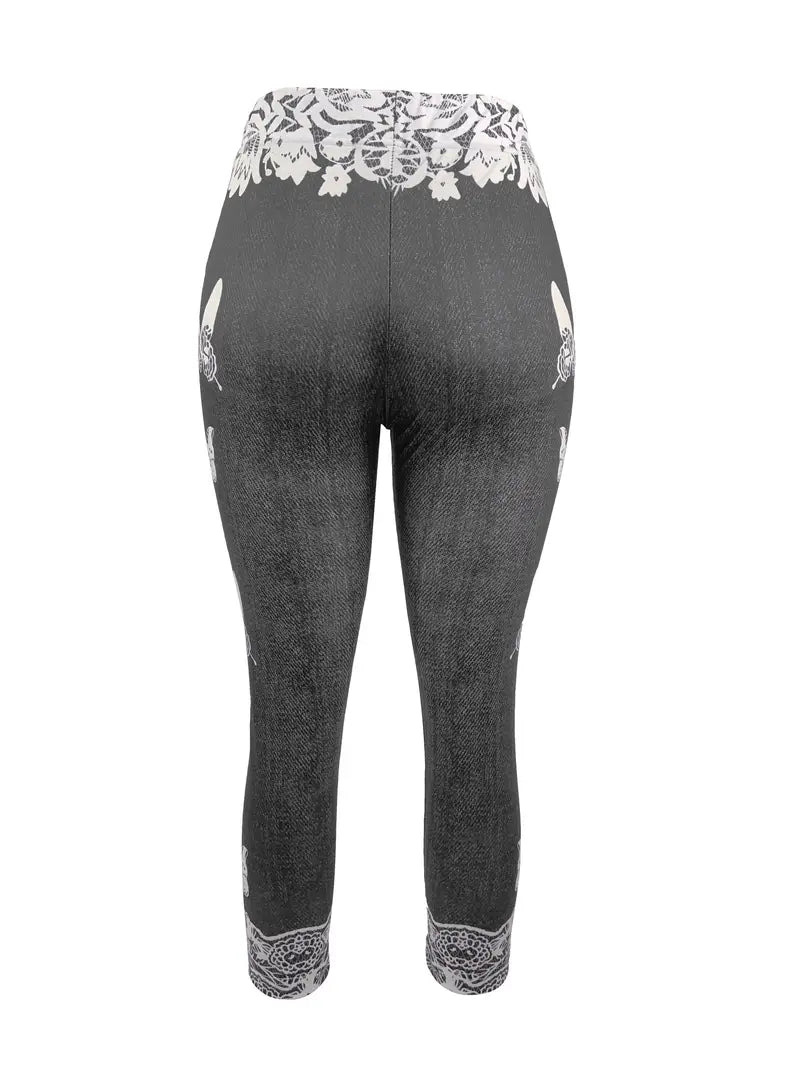 BioBlüte® - Grey butterfly lace summer capri jeans