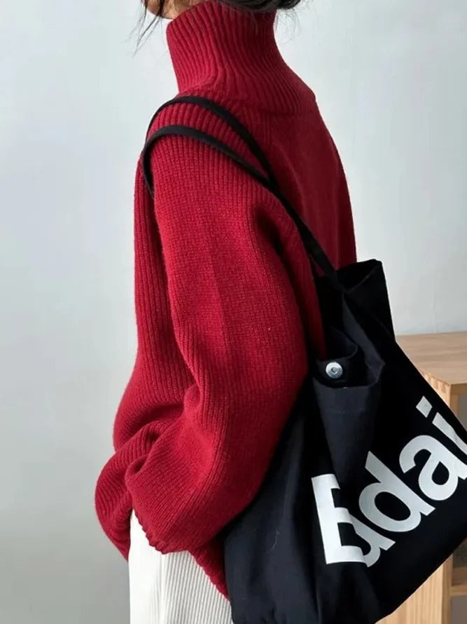 FallStil® - Red solid color high neck sweater