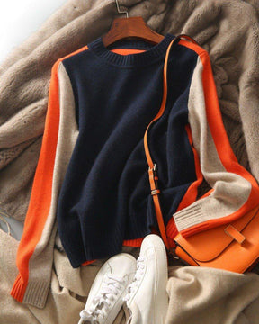 FallStil® - Navy and orange sweater with retro stripes 