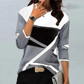 Even&amp;Vil® - Broken Glass White and grey color block long sleeve top