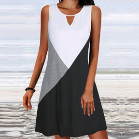 PureWear® - Black and white colour block sleeveless keyhole mini dress