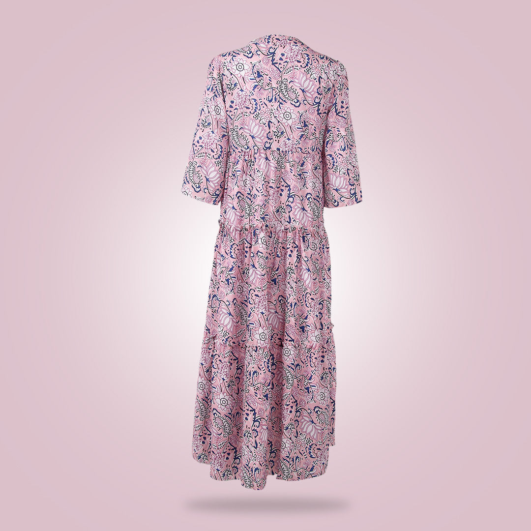 FallStil® - Pink maxi dress with cute print