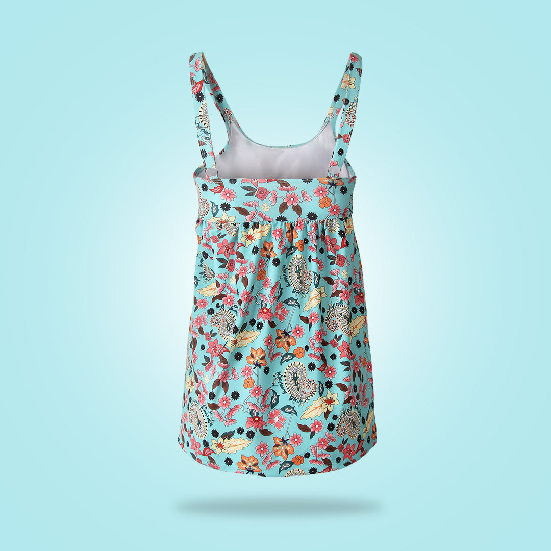 SpringStil® - Turquoise blue tankini swimsuit with floral print