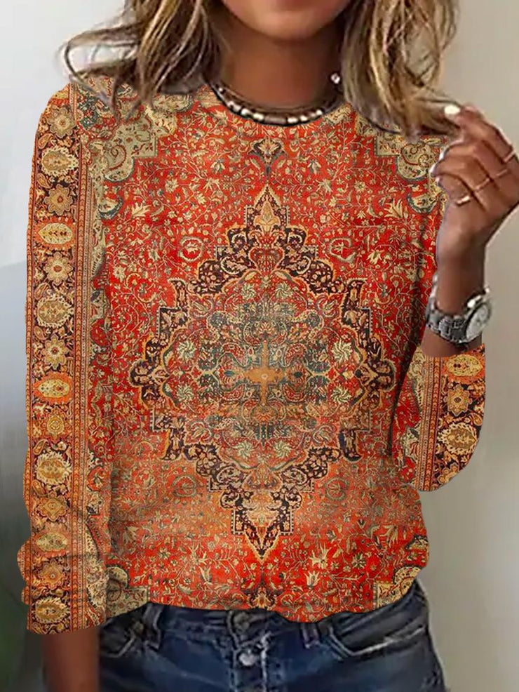 FallStil® - Yellow-Orange Vintage Print Long Sleeve Top