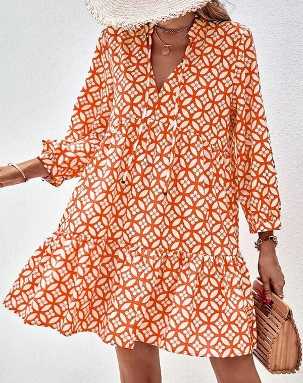 Naturlux® - Unique mini dress with 3/4 sleeves in orange