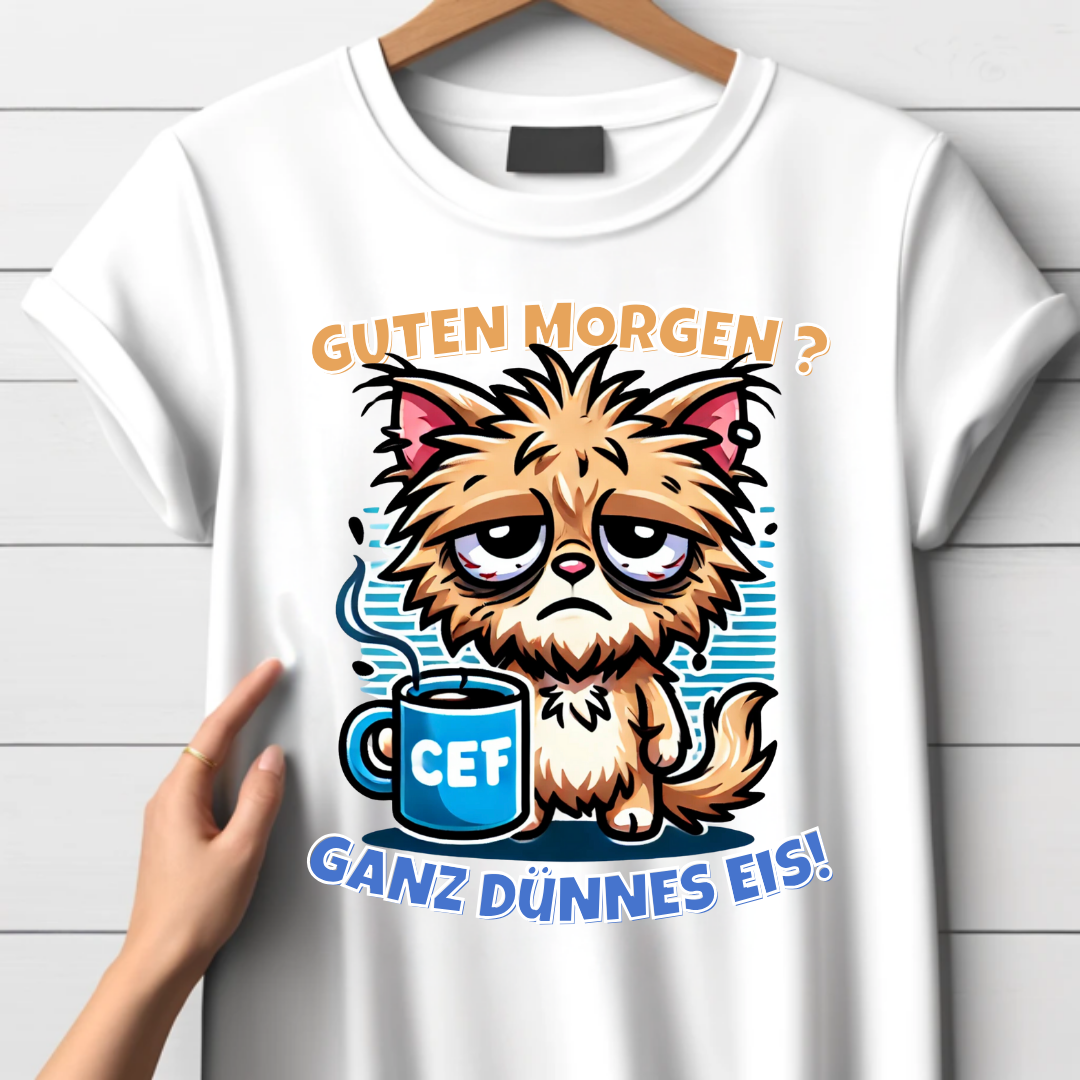 Guten Morgen Shirt | Lustiges Katzen T-Shirt | Humorvolles Statement für Morgenmuffel | Perfekt für kalte Wintertage