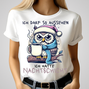 Eulen Nachtshirt | Lustiges T-Shirt für Nachtschicht-Liebhaber | Humorvolles Winterdesign | Statement Shirt für kalte Tage