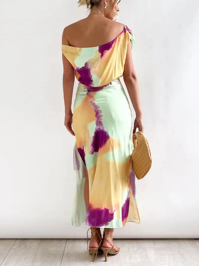 EcoExotica® - Elegant midi dress with multicolor print