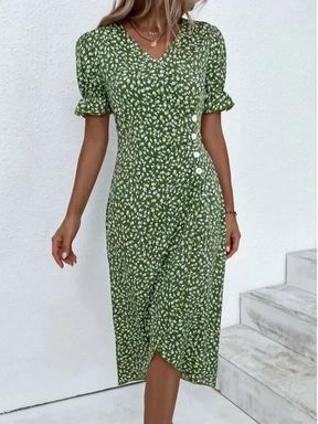 SpringStil® - Fresh short sleeve green midi dress