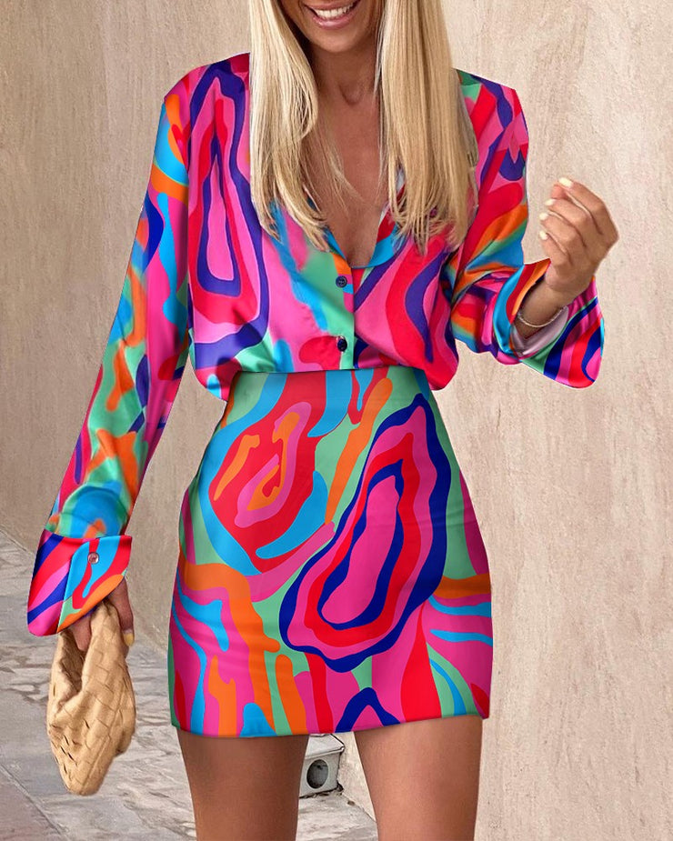 EcoExotica® - Color Splash Blouse Two-Piece Mini Dress