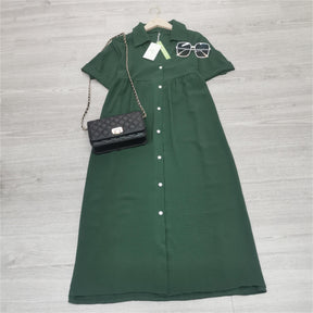 BlütenBliss® - Green plain baggy midi dress