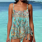 SpringStil® - Turquoise blue tankini swimsuit with floral print