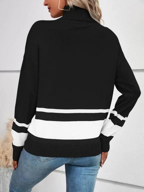 Lovja® - Comfortable black color block sweater