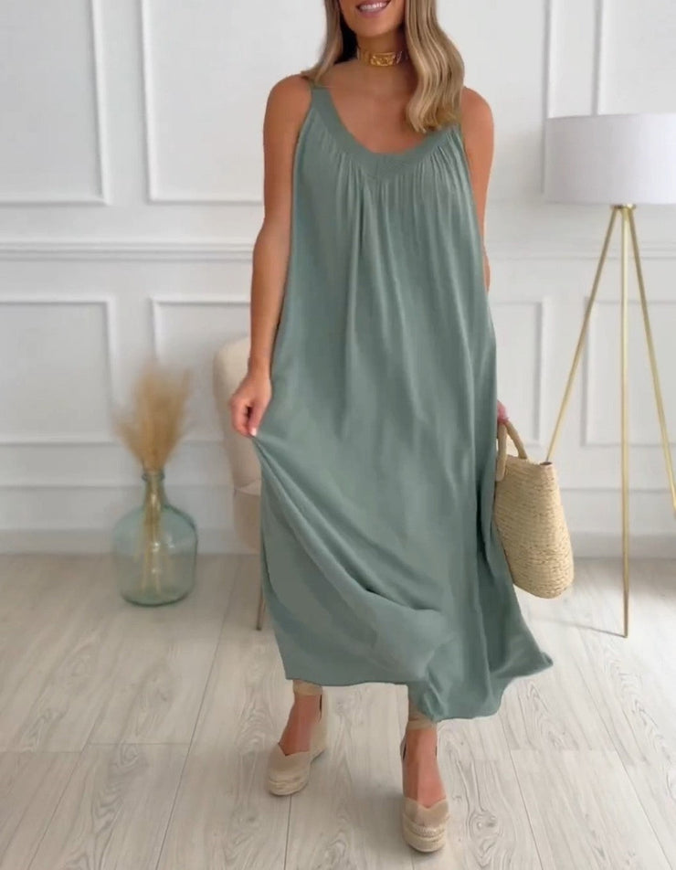 BlütenBliss® - Green plain maxi dress in baggy shape