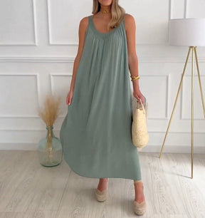 BlütenBliss® - Green plain maxi dress in baggy shape