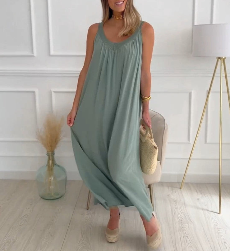 BlütenBliss® - Green plain maxi dress in baggy shape