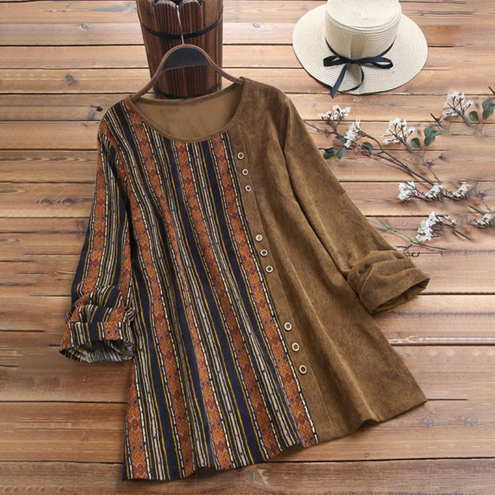 FallStil® - Brown top with round neck and 3/4 sleeves