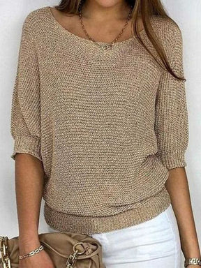 FallStil® - Gold-coloured plain sweater with round neck