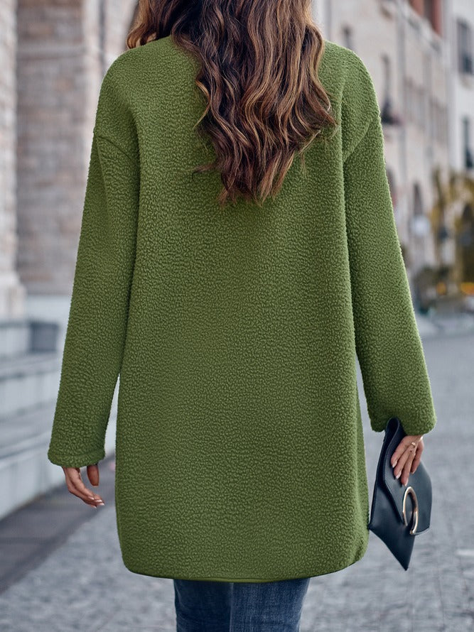 WinterTrend® - Green plain cardigan with long sleeves