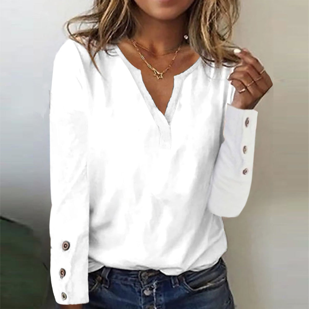 FallStil® - White basic top with long sleeves and button placket