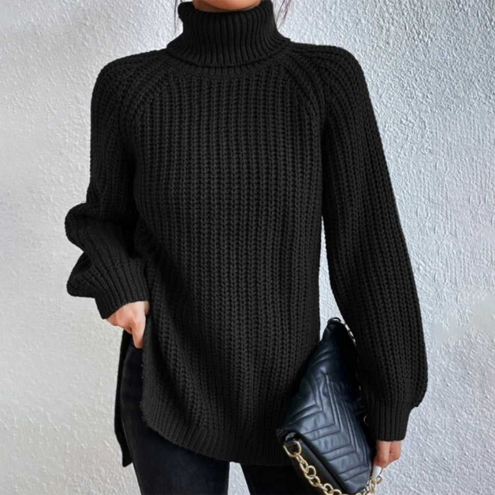 Monci® - Cool black plain turtleneck sweater