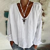 Naturlux® - Simple white plain V-neck top