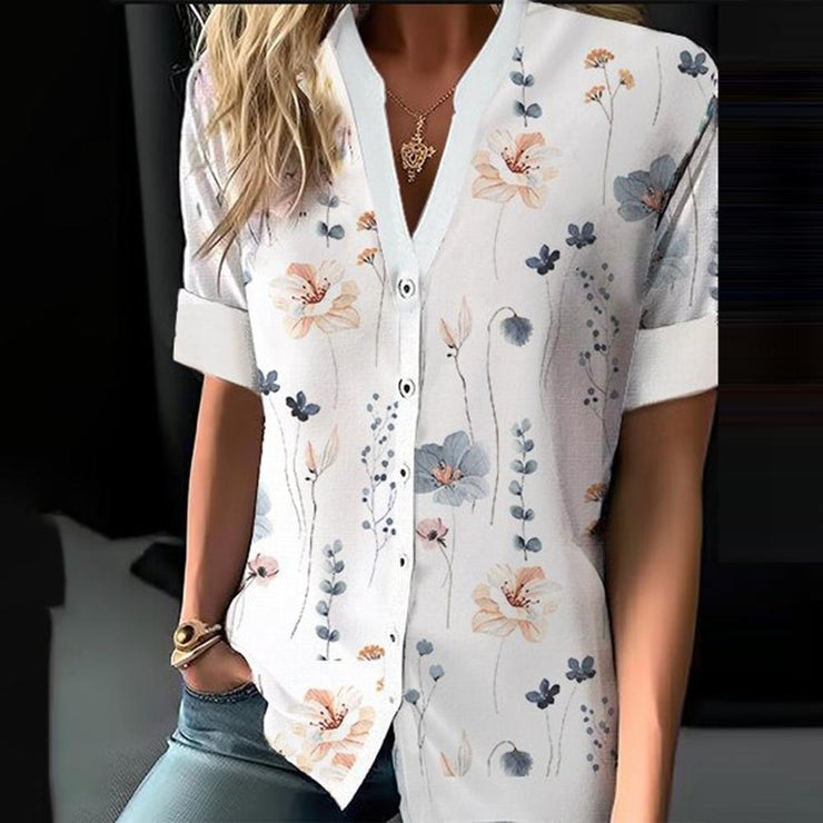 EcoExotica® - Chic white floral top with short sleeves