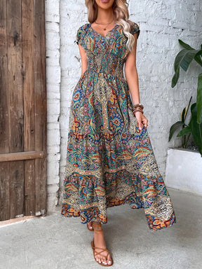 FallStil® - Colorful Paisley Gathered Waist Long Summer Dress