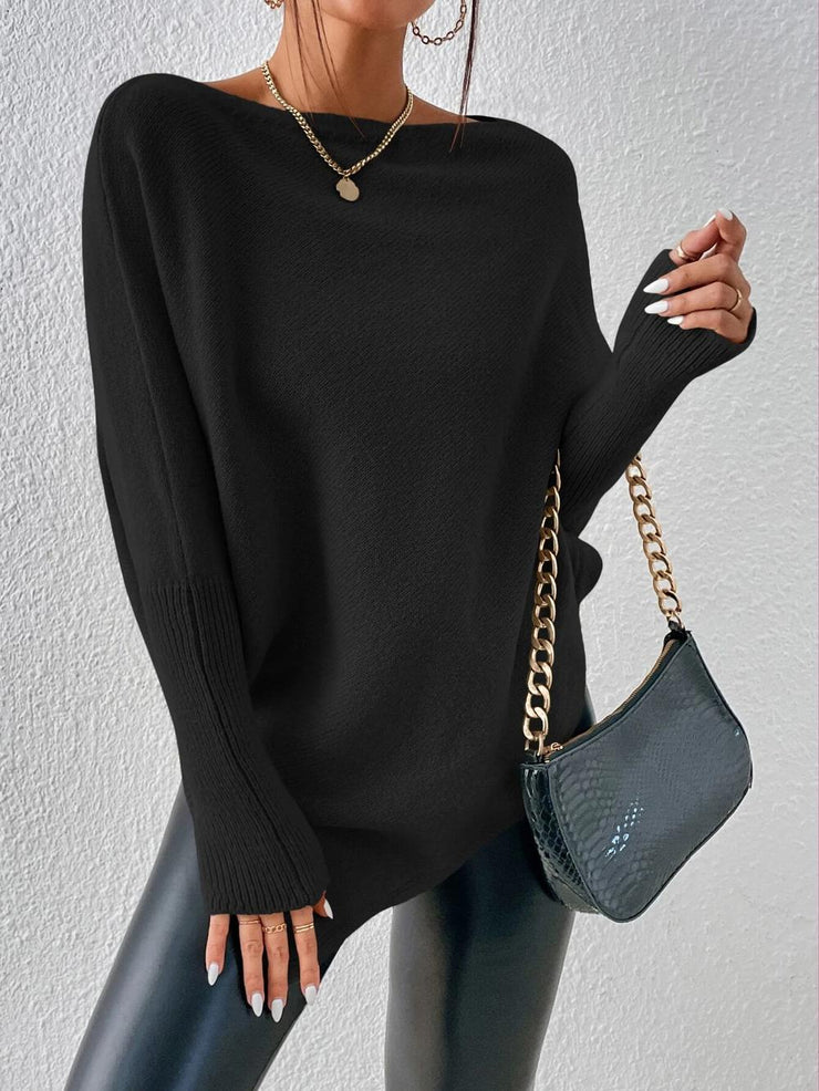 Naturlux® - Simple black long-sleeved sweater with round neck