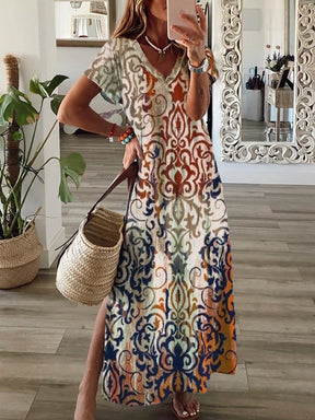 SpringStil® - Luxe Ethnic Ombre Print Cream Maxi Dress